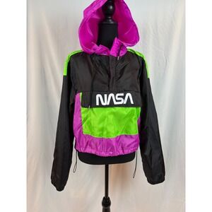 Chemistry NASA Windbreaker Jacket Womens Large Colorblock Neon Astronaut